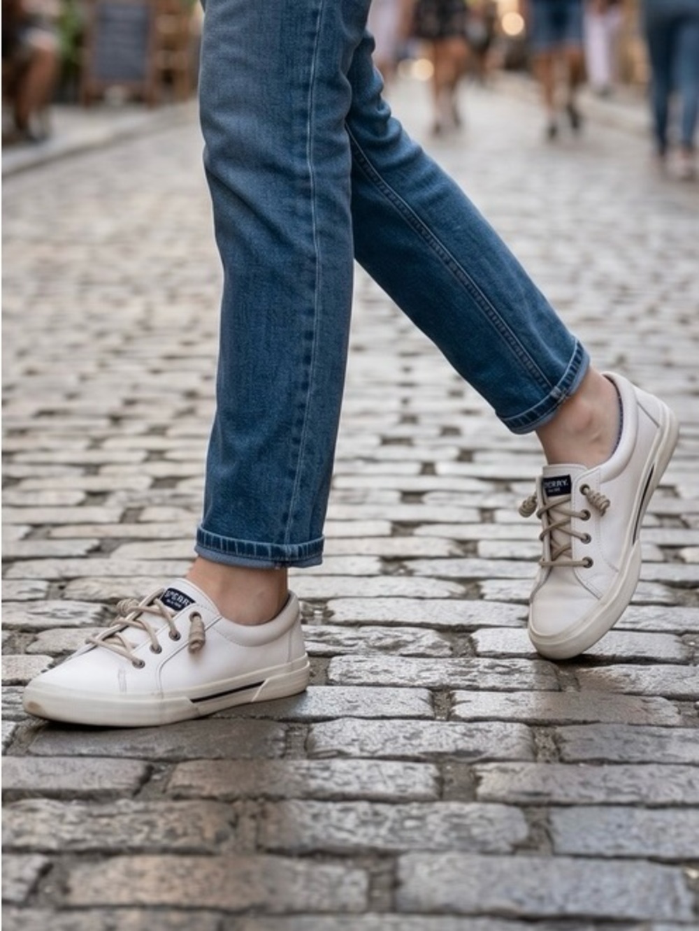 Sperry White Leather Lace Up Sneakers Comfort Casual Shoes Size 8
